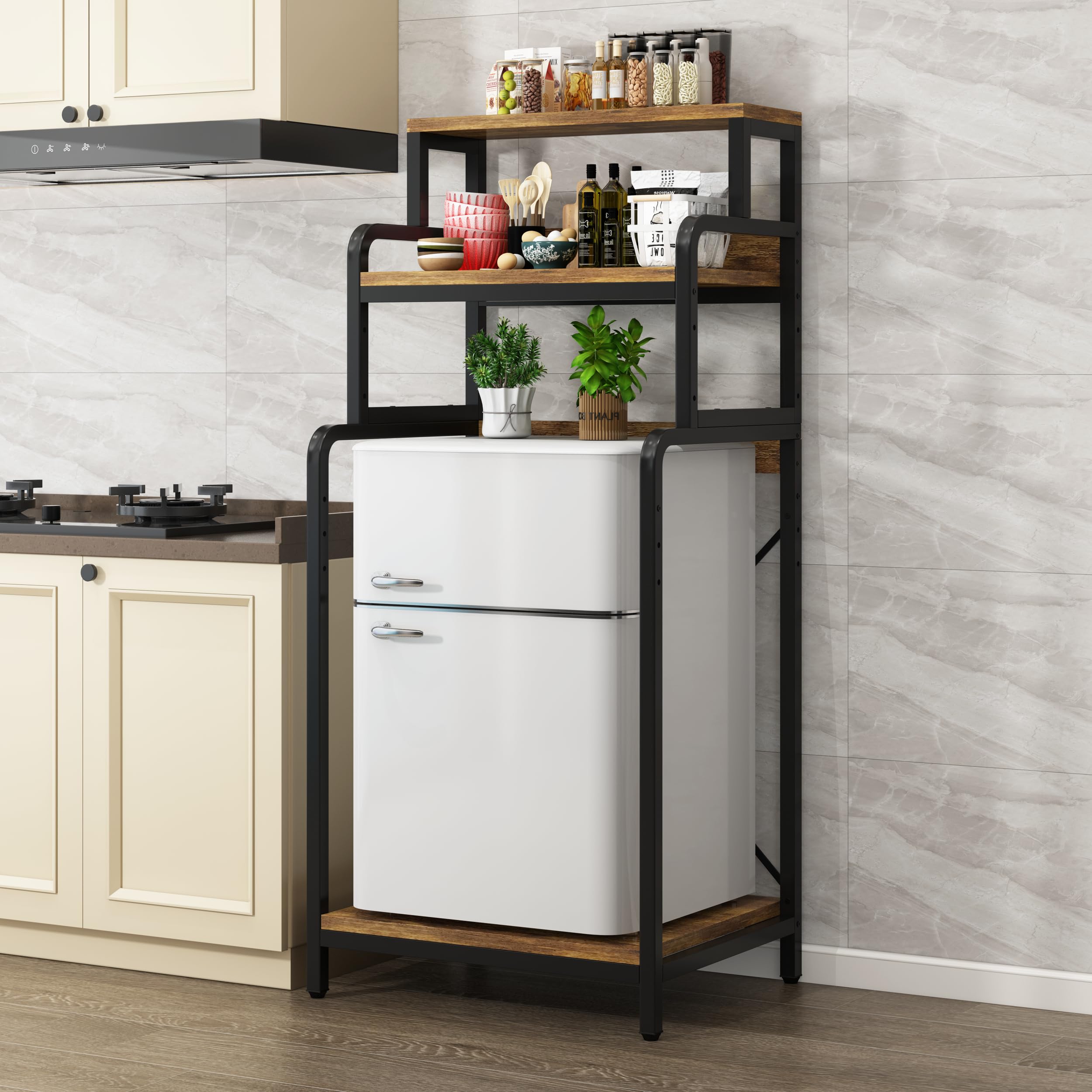 4-Tier Stainless Steel Kitchen Bread Rack & Microwave Stand - Space-Saving Storage Shelf for Spices, Pots, Pans - Perfect for Small Kitchens, Bakeries & Dorm Rooms - Free Standing Double-Purpose Organizer for Countertop or Mini Fridge