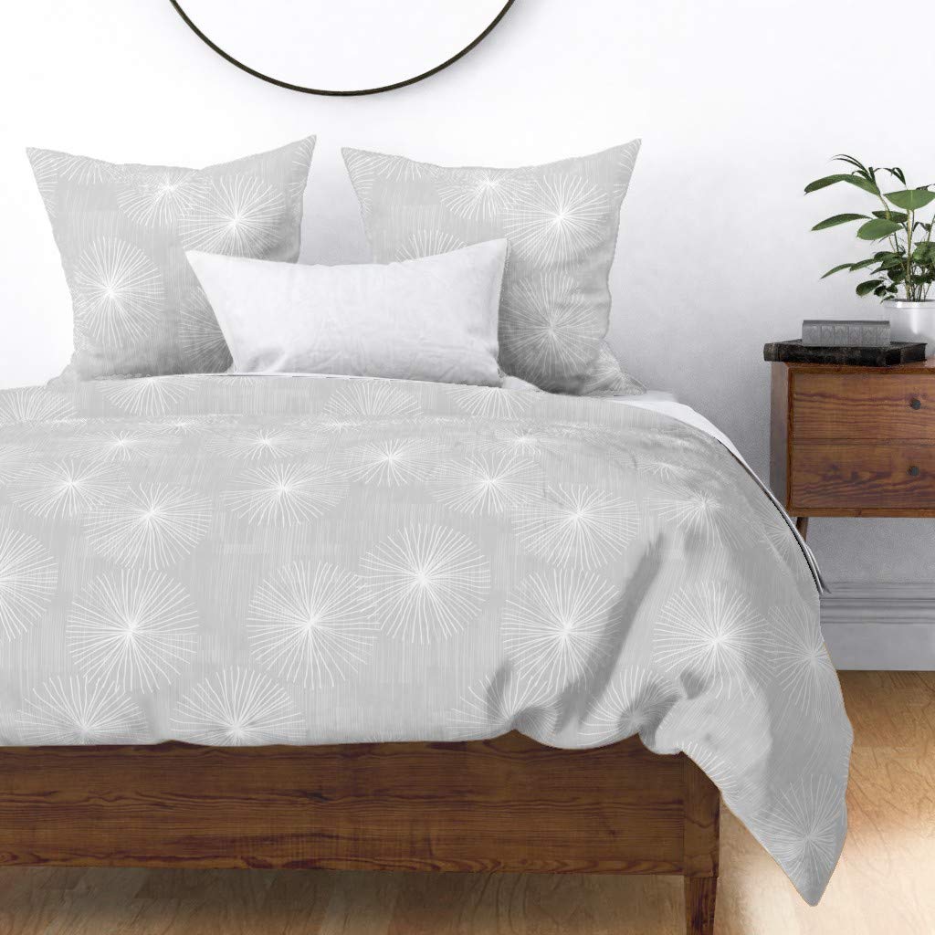 Custom Twin Duvet Cover - Light Gray & White Dandelion Snowflake Mid-Century Modern Print on Premium Cotton Sateen | Minimalist Bedroom Decor for Guest Rooms, Dorms & Cozy Home Styling