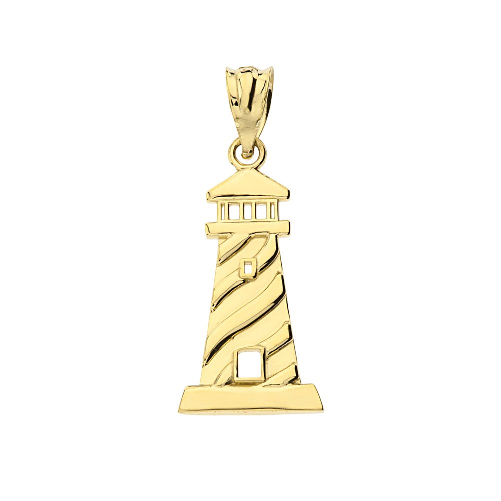 10k Yellow Gold Lighthouse Charm Necklace - Perfect for Beach Lovers