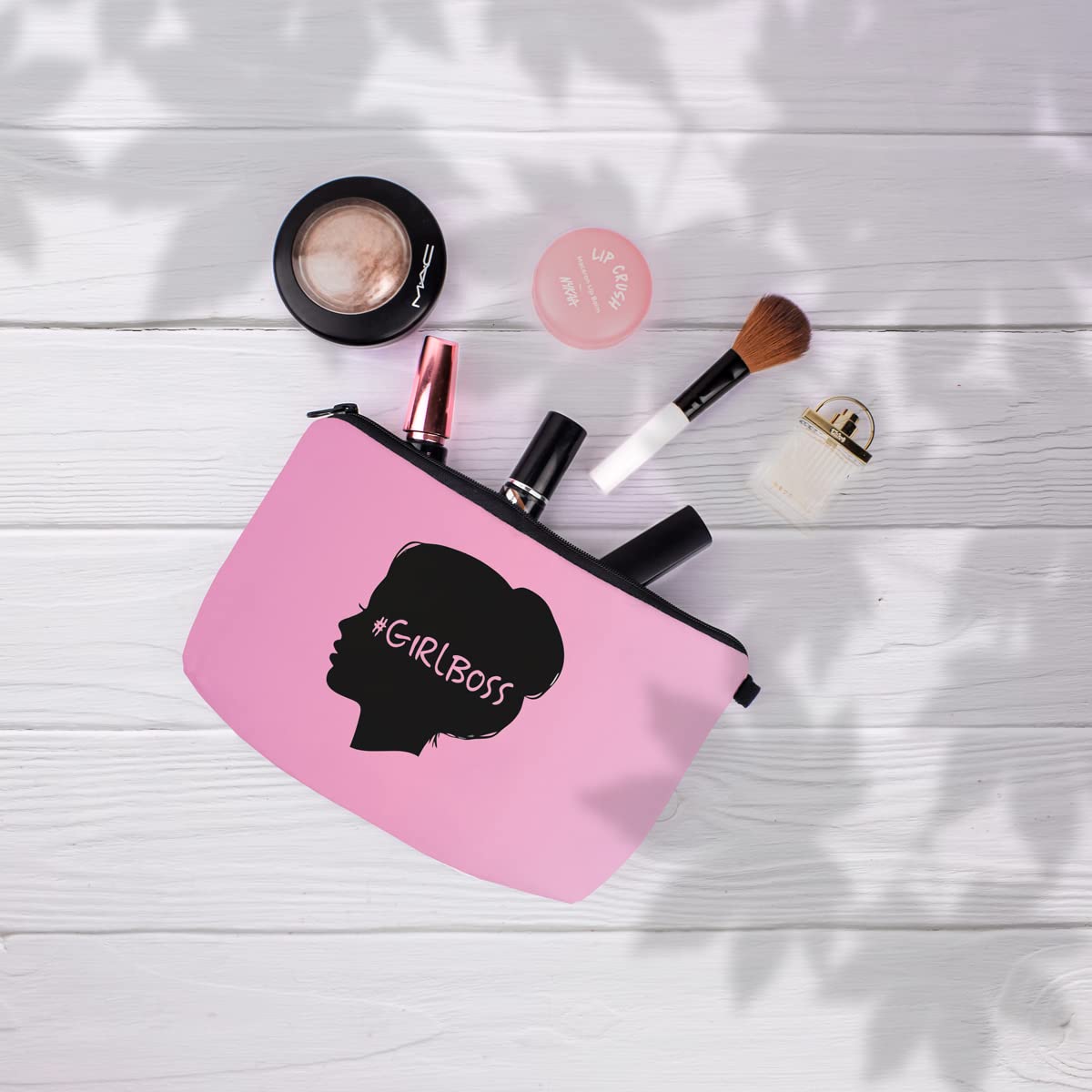 Crazyify Bold Girlboss Travel Pouch - Waterproof Canvas Cosmetic Bag for Women | Makeup Organizer & Toiletry Storage | Perfect for Travel, Gym & Daily Essentials (Zipper Closure, Durable Fabric)