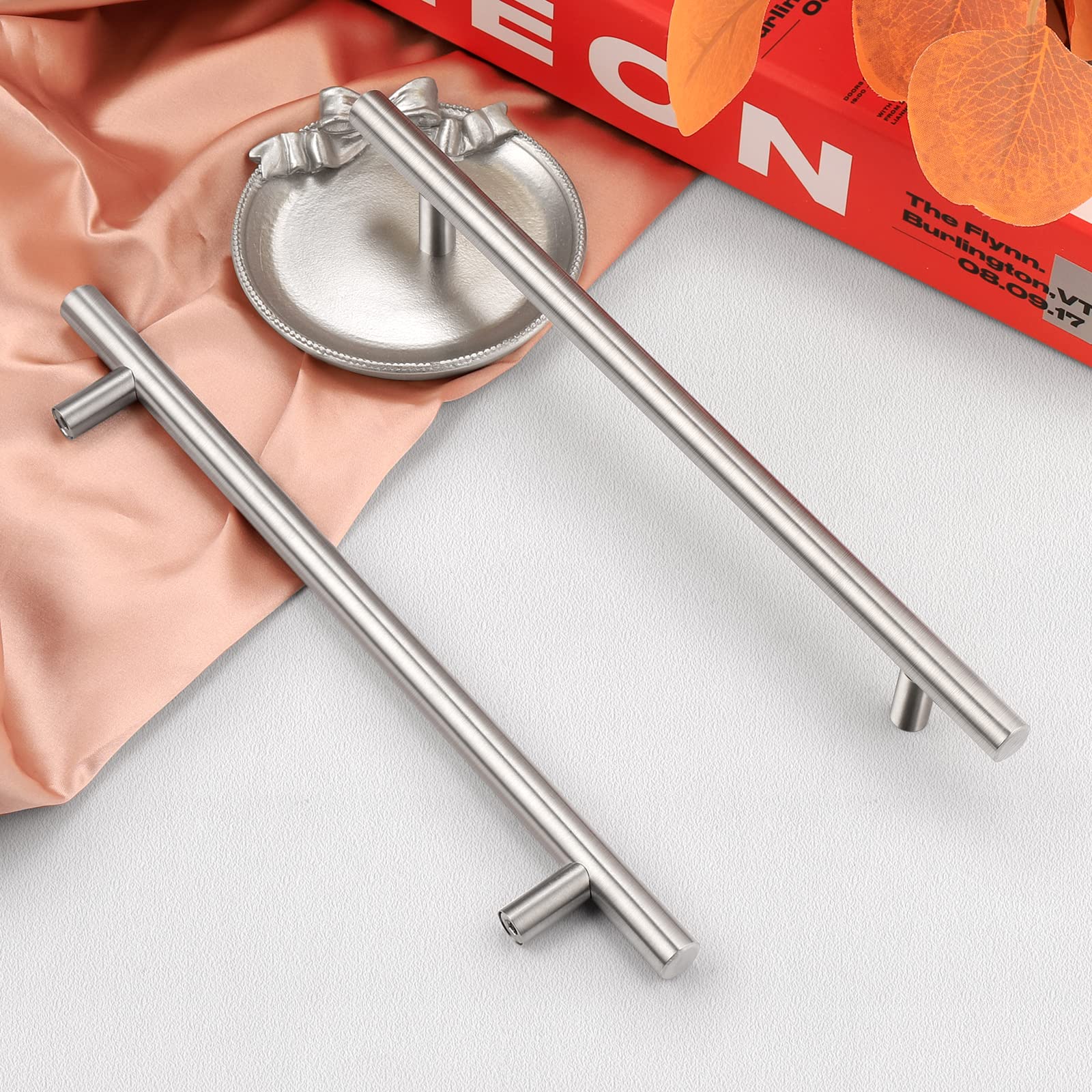 5 Pack Brushed Nickel T Bar Drawer Handles - 7-9/16