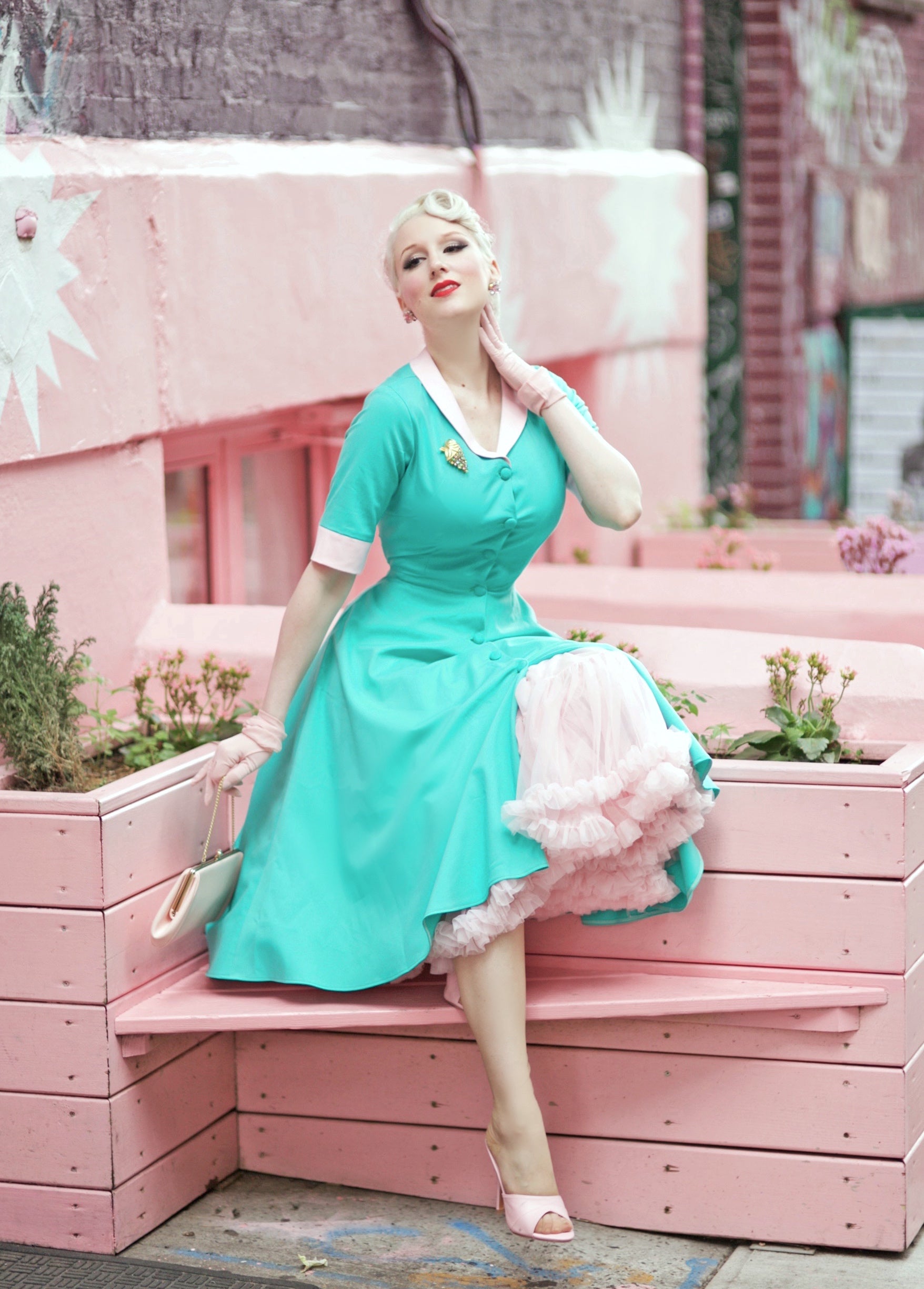 Stylish Swing Turquoise Dress with Light Pink Contrast - Perfect for Summer Outings, Beach Vacations & Casual Events