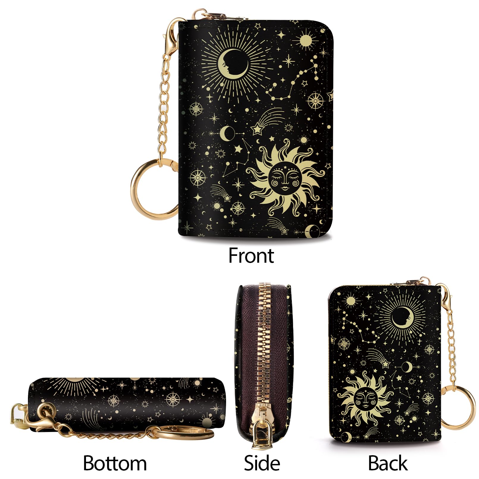 RFID Blocking Leather Credit Card Holder Wallet for Women - Compact Zipper Keychain Design with Funny Print, Accordion Style for Multiple Cards - Perfect for Travel, Shopping & Everyday Use