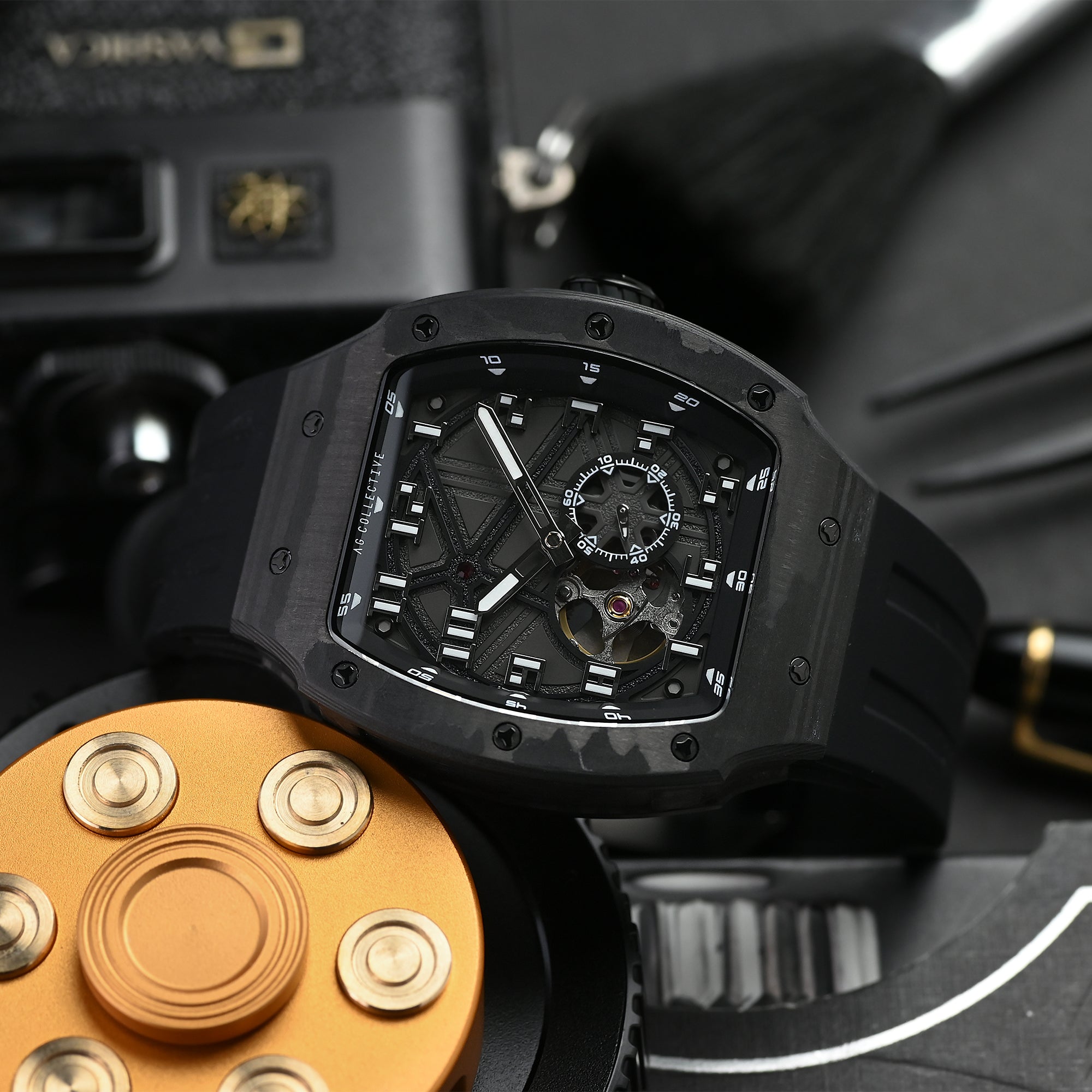 AG Collective Men's Watch with Black Dial & Silicone Strap - Model G 8047 BK BK - Perfect for Casual, Business & Outdoor Activities
