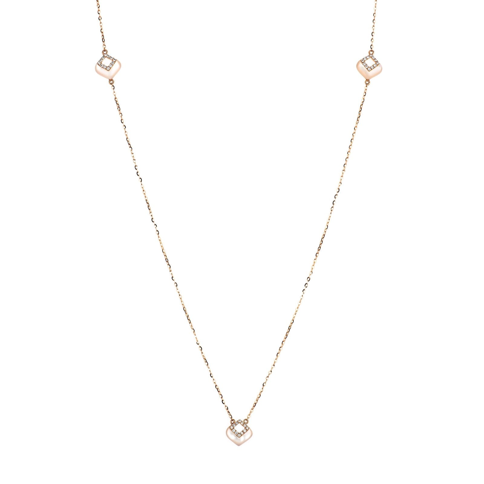 14K Rose Gold Mother of Pearl and Diamond Cutout Station Necklace - Elegant Layering Piece for Women, Perfect for Weddings, Anniversaries & Special Occasions