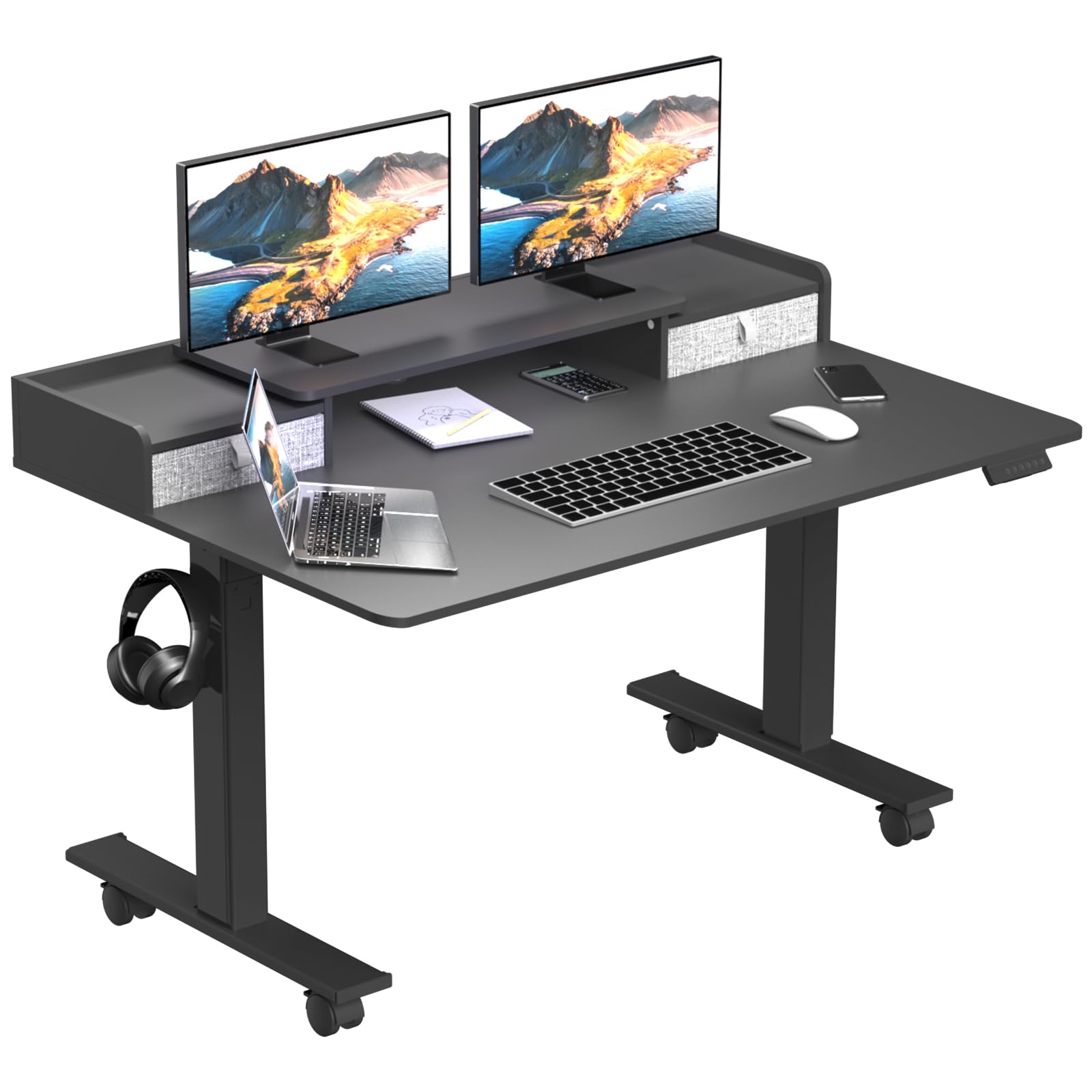 ExaDesk 48x30 Inch Electric Standing Desk - Adjustable Height, 2 Drawers, Ergonomic Sit to Stand Home Office Desk for Work & Study | Perfect for Remote Work, Gaming & Small Spaces