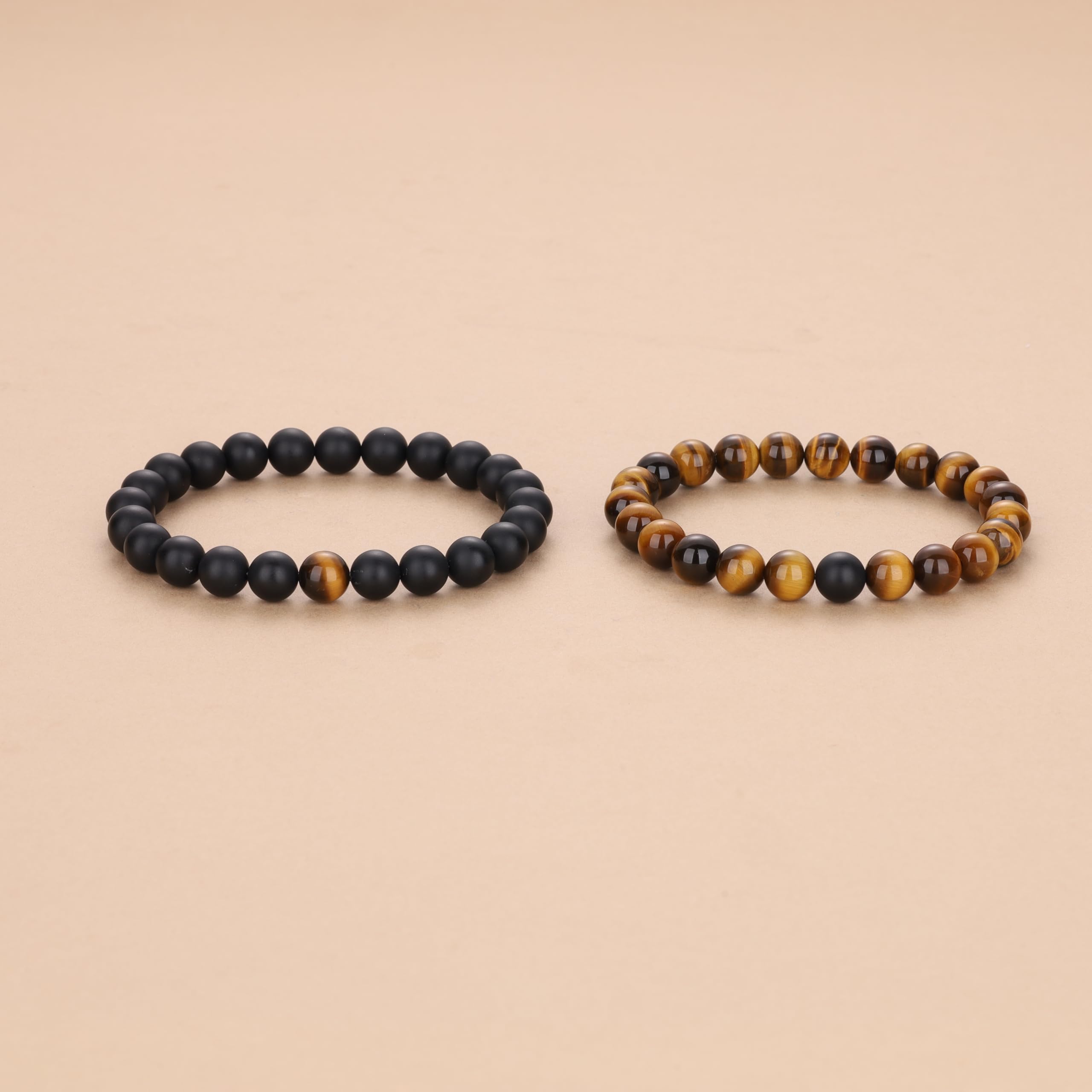 COAI Long Distance Onyx Stone Matching Couples Bracelets - Romantic Gift for LDR Couples, Anniversary & Valentine's Day - Unisex Black Stone Bracelet for Him & Her