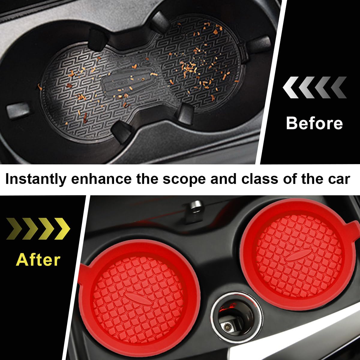 4 PCS Silicone Non-Slip Car Cup Coasters - 2.75 Inch Universal Auto Cup Holder Insert for Most Vehicles - Recessed Drink Cup Mat - Durable Interior Car Accessories (Red) - Perfect for Road Trips, Daily Commute & Preventing Spills