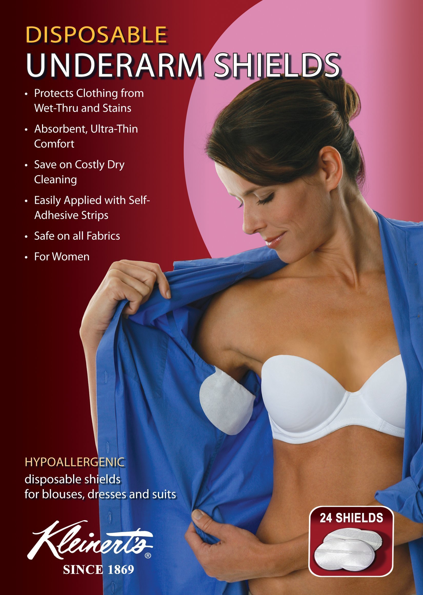 Kleinert's Disposable Underarm Pads for Women - 24 Count, Contoured Shape, Regular Size (4 3/8