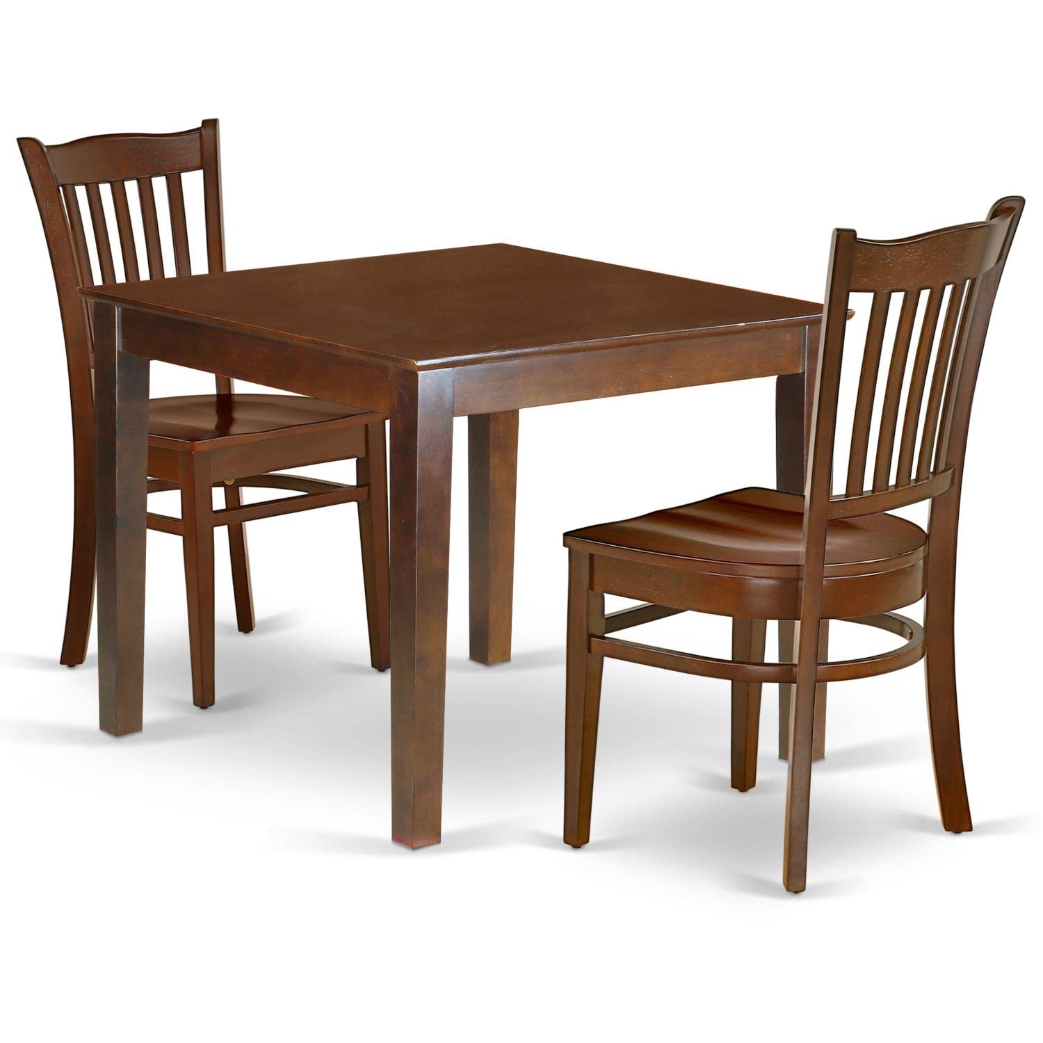 East West Furniture OXGR3-MAH-W 3-Piece Square Dining Table Set with 2 Wooden Chairs for Small Spaces - 36x36 Inch Mahogany Finish - Perfect for Apartments, Breakfast Nooks & Compact Dining Areas