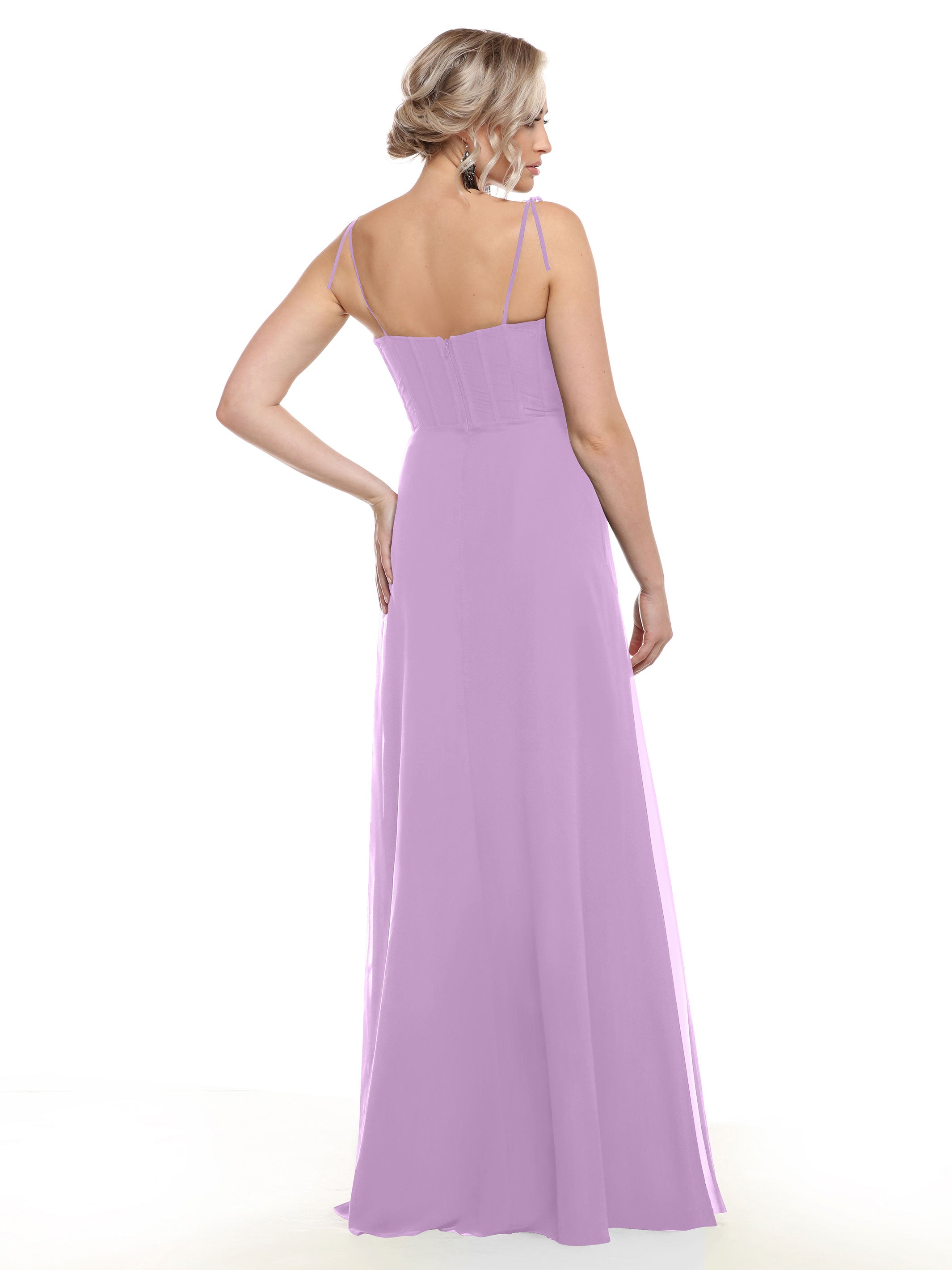 Elegant 80144 Chiffon A-Line Bridesmaid Dress with V-Neck & Spaghetti Straps - Perfect for Weddings, Formal Events & Special Occasions