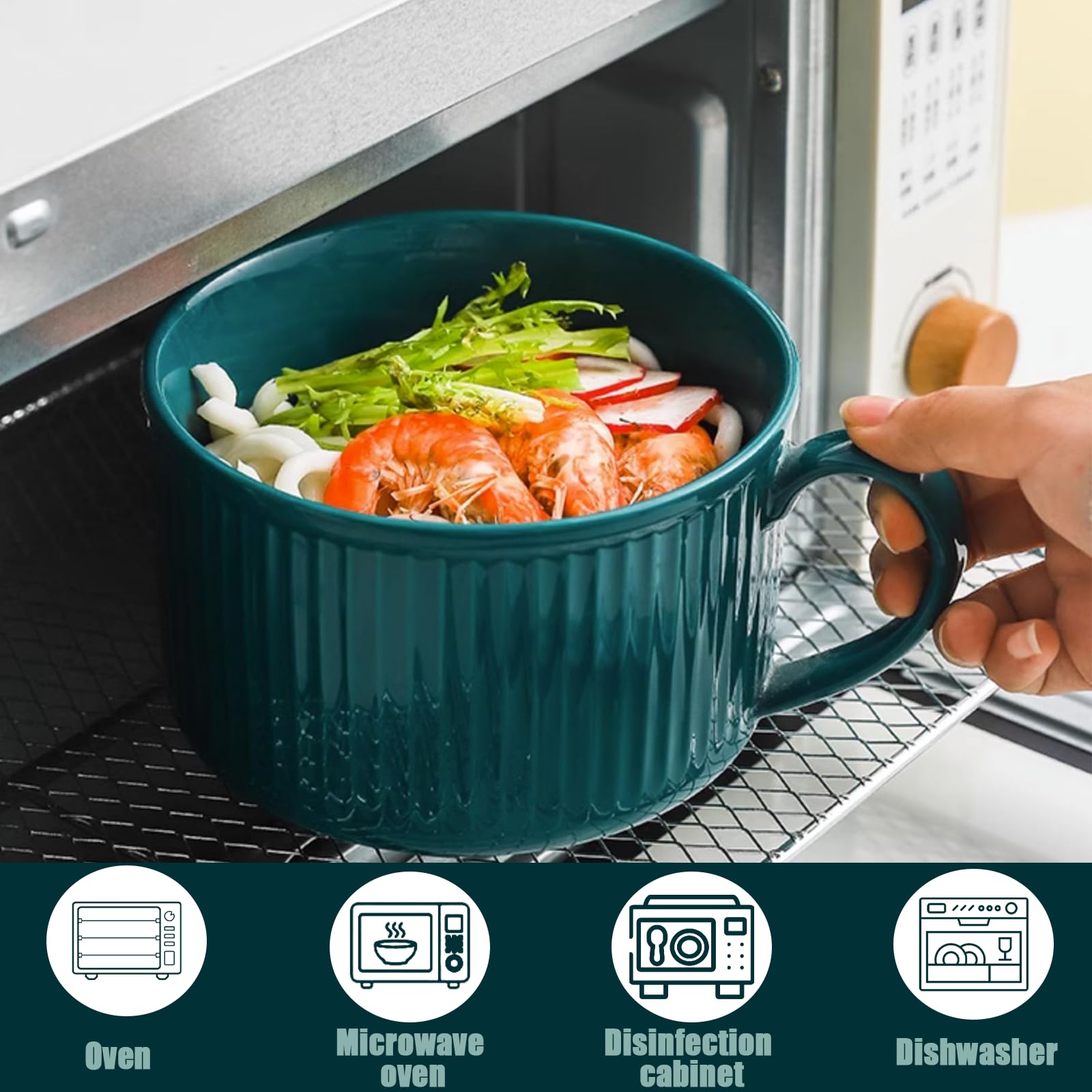 **Ysglory 30oz Ceramic Soup Mugs with Handles & Lids – Microwave & Dishwasher Safe Large Soup Bowls for Oatmeal, Noodles, Cereal – Perfect for Home, Office & Camping (Blue, Dark Green)**