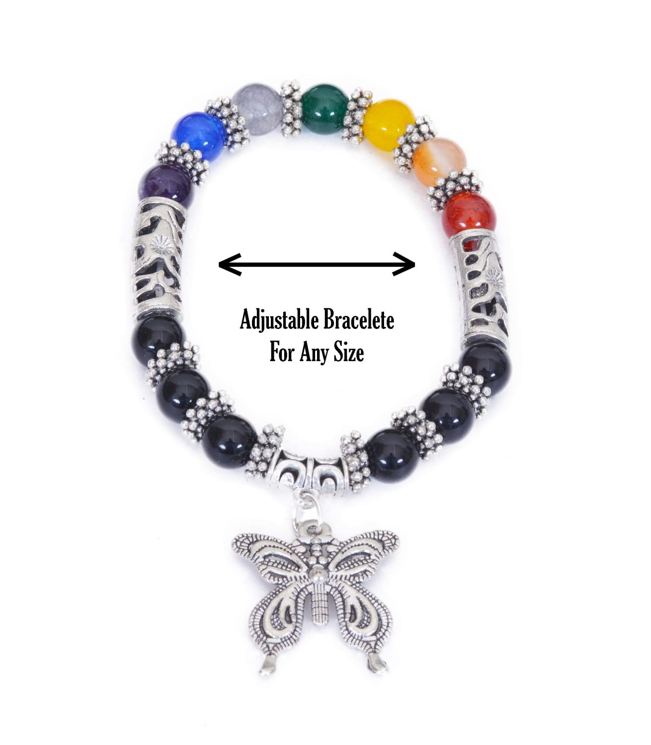 Seven Chakra Healing Agate Stone Beads Bracelet with Butterfly Charm - Spiritual Holistic Gemstone Jewelry for Women | Meditation, Yoga, Energy Balancing & Positive Vibes