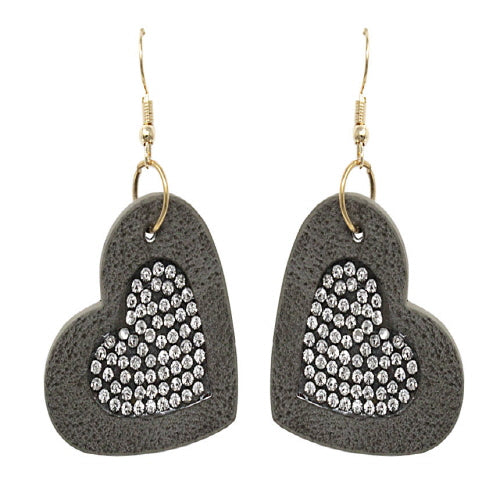 Gray Leather Heart Earrings for Women - Stylish Boho Dangle Drop Earrings for Casual Wear, Date Night & Gift Giving