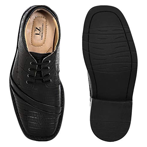 LIBERTYZENO Boys Lizard Print Genuine Leather Oxford Dress Shoes - Kids & Toddlers Lace Up Formal Shoes for Easter, Wedding & School Events - Comfortable Dress Footwear for Special Occasions