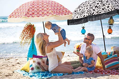 Stylish UV Protection Sun Umbrella with Sand Anchor - Lightweight Waterproof & Fade-Resistant Fabric - Perfect for Beach, Poolside, Camping & Outdoor Adventures - Great for Sunbathing, Picnics and Summer Travel