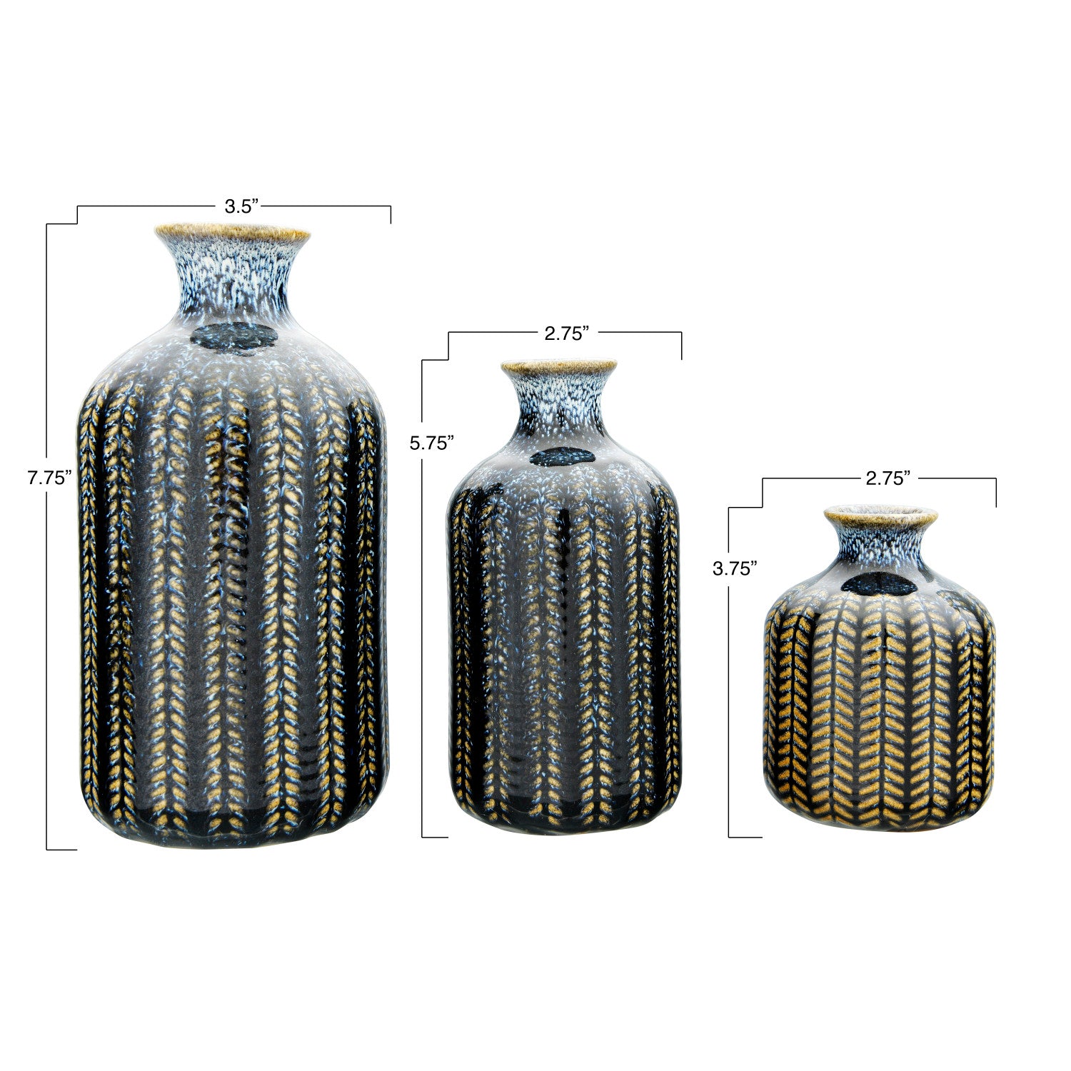 Handmade Embossed Stoneware Vase Set - Elegant Ceramic Flower Vases for Home Decor, Wedding Centerpieces & Boho Chic Interior Design