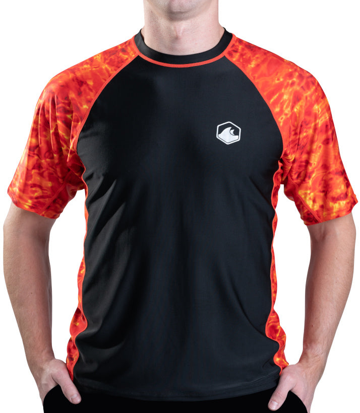 Men's UPF 50+ Short Sleeve Rash Guard Swim Shirt - Quick Dry UV Protection Aqua Design for Surfing, Swimming & Beach Activities