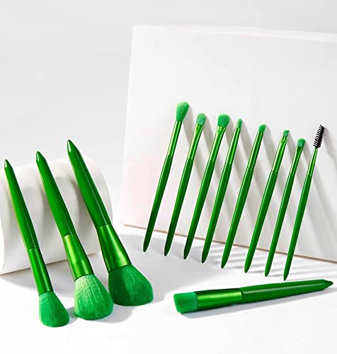 Premium 12-Piece Roslet Makeup Brush Set - Soft Synthetic Foundation Powder Blush Highlighter Concealer Brushes for Flawless Makeup Application - Perfect for Travel, Professional Use & Everyday Beauty Routine (Green, Pack of 12)