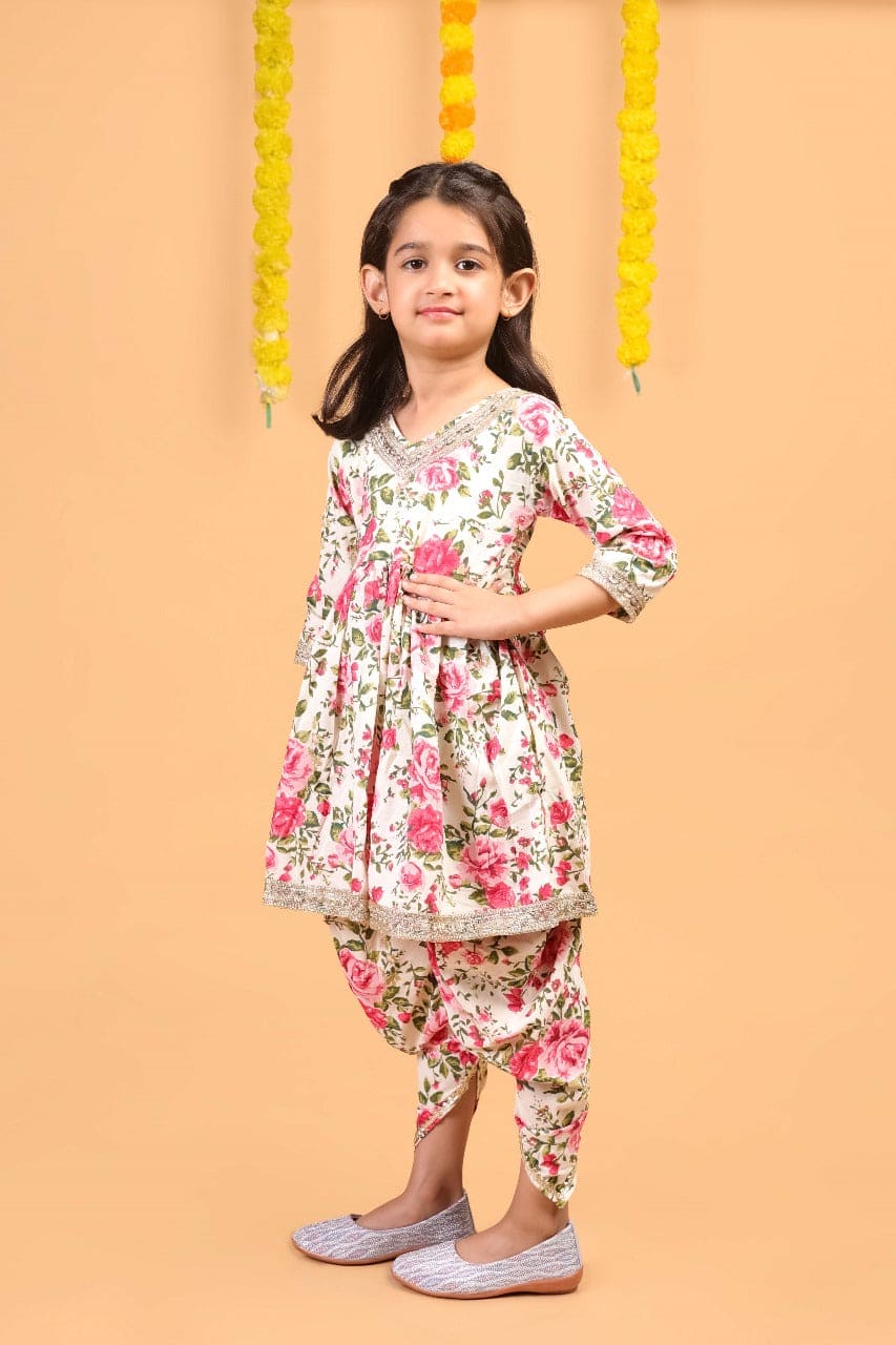Embellished 3 Dori Kurti with Sharara - Floral Print Indian Ethnic Dress for Women | Perfect for Weddings, Festivals & Special Occasions
