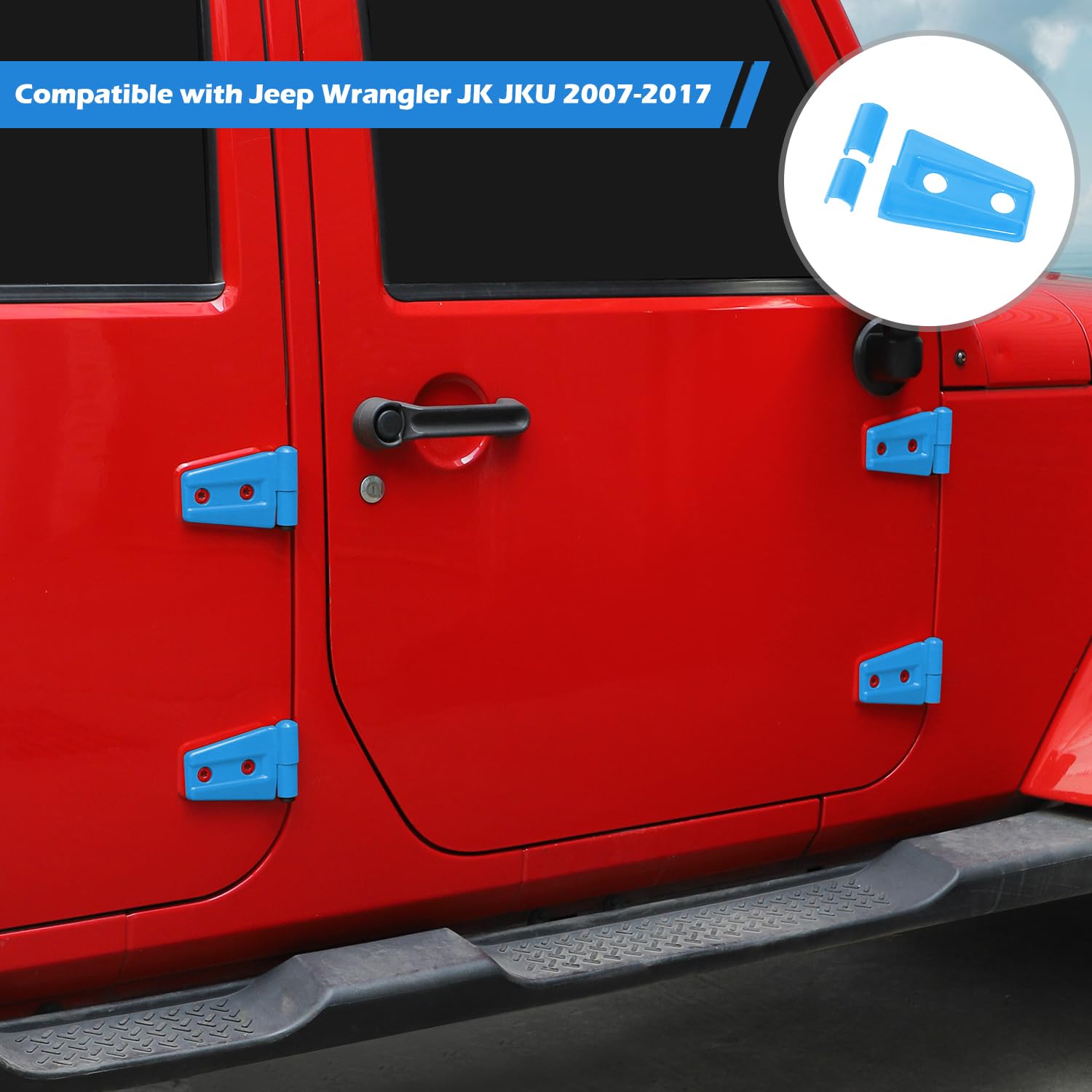 Jeep Wrangler JK JKU 2007-2017 Blue Door Hinge Covers Protector Trim - Exterior Accessories (8pcs, Baby Blue) - Perfect for Off-Road Protection & Style Enhancement