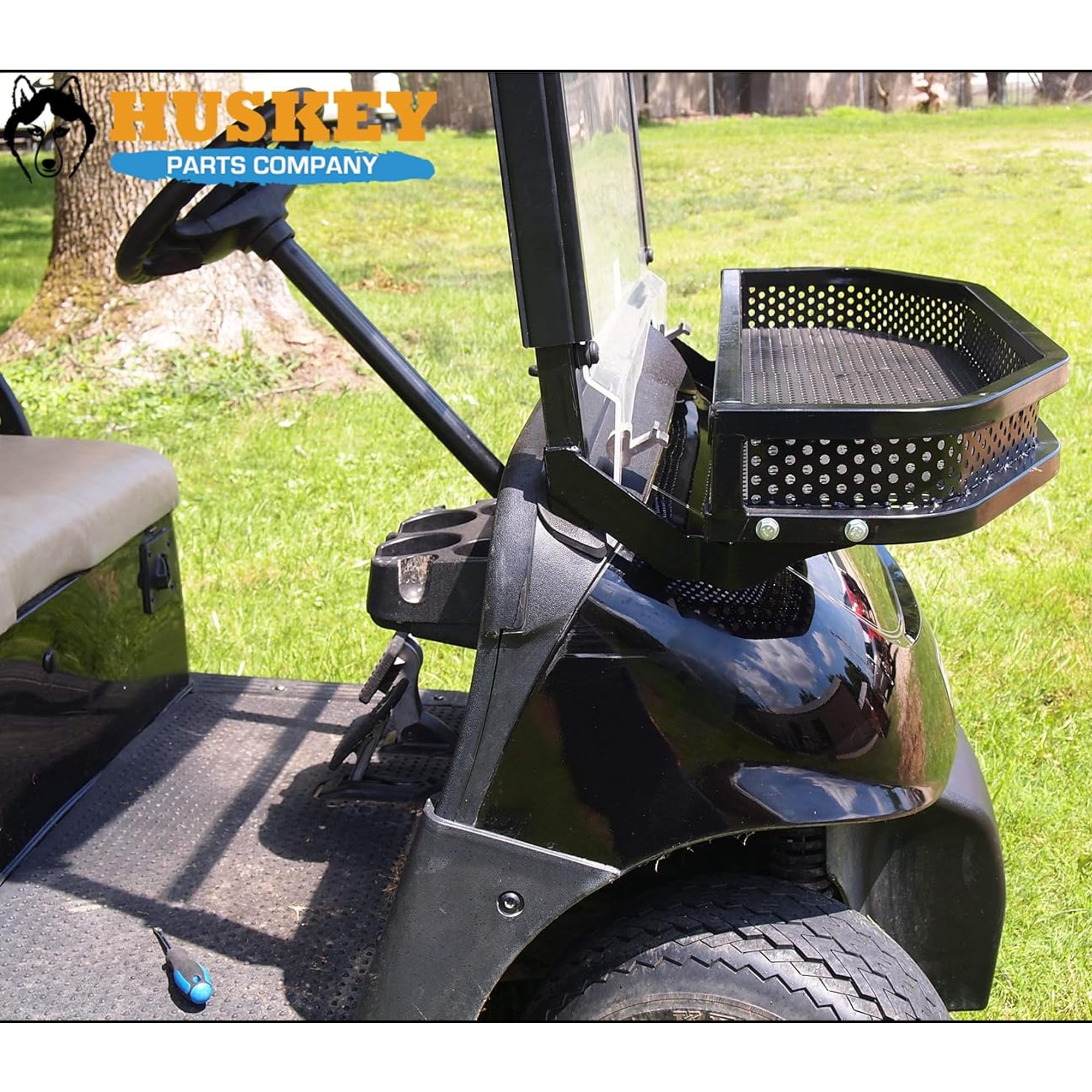 Huskey Parts Company Front Utility Cargo Basket for EZGO TXT RXV Club Car Yamaha Golf Cart with Brackets - Perfect for Golf Cart Storage, Camping Gear & Outdoor Adventures