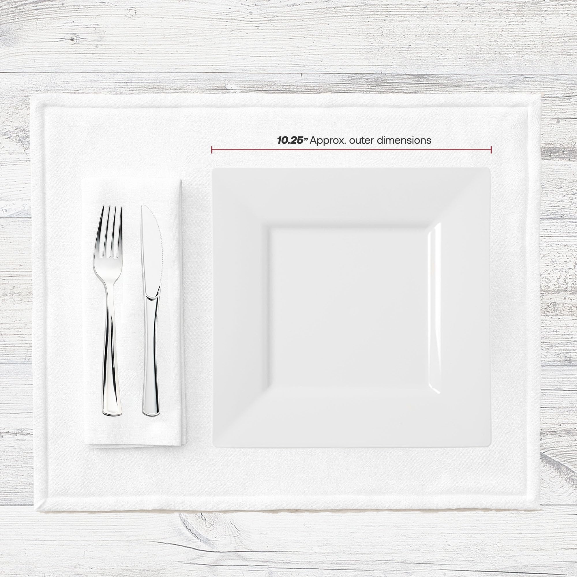 Smarty Had A Party 120-Pack Elegant Disposable Plastic Dinnerware Set - 10.25 Inch Heavy Duty White Square Plates for Weddings, Birthdays & Special Events - Durable Party Supplies for Catering, Picnics & Holiday Gatherings