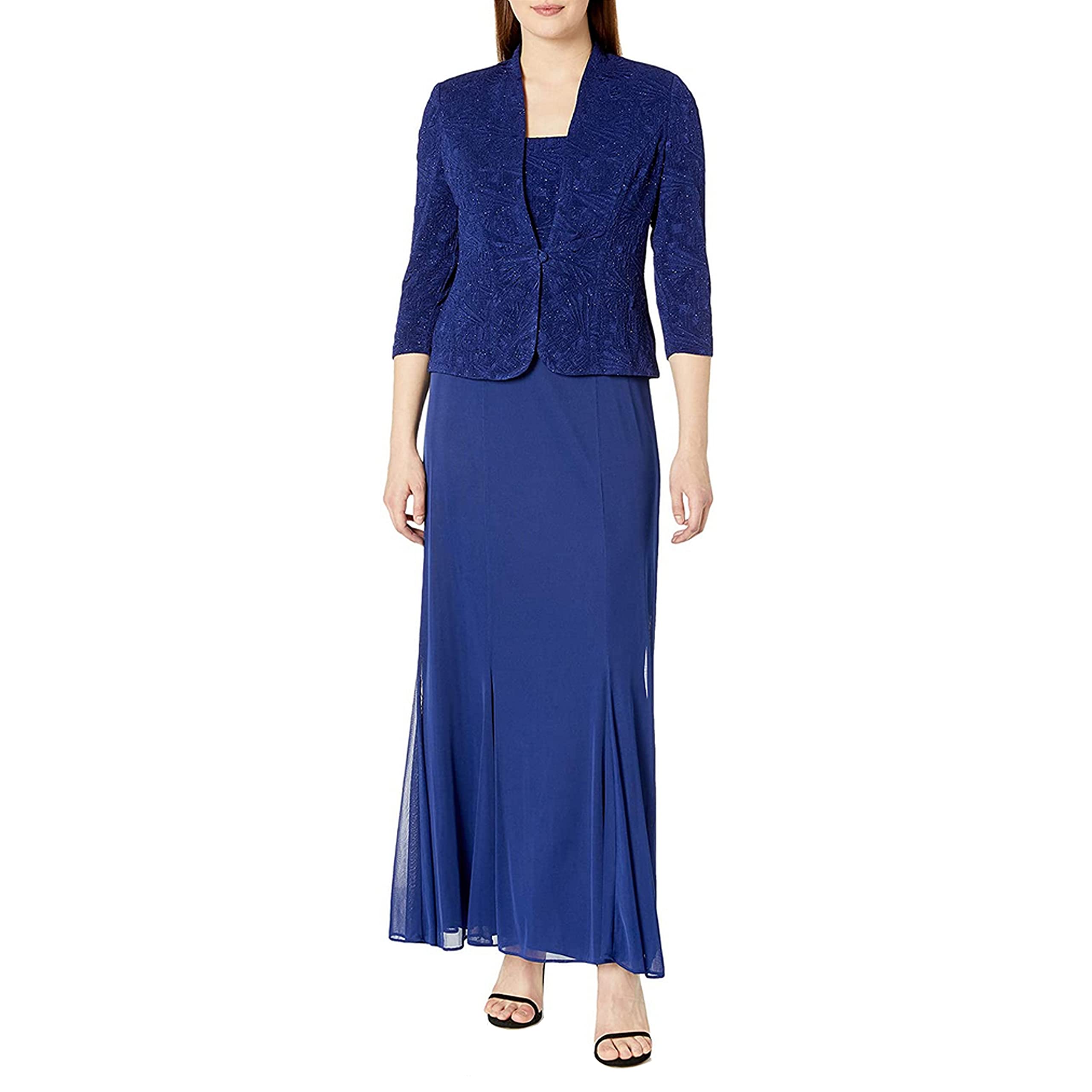 Alex Evenings Women's Long Button-Front Jacket Dress - Elegant Formal Wear for Weddings, Parties & Special Occasions