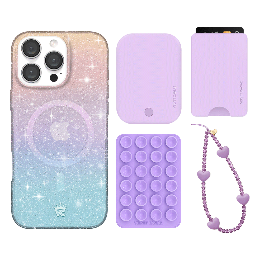 Ombre Stardust iPhone Wallet Case with Card Holder - Slim Protective Phone Cover for iPhone 13/14/15 Pro Max - Perfect for Everyday Use, Travel & Shopping