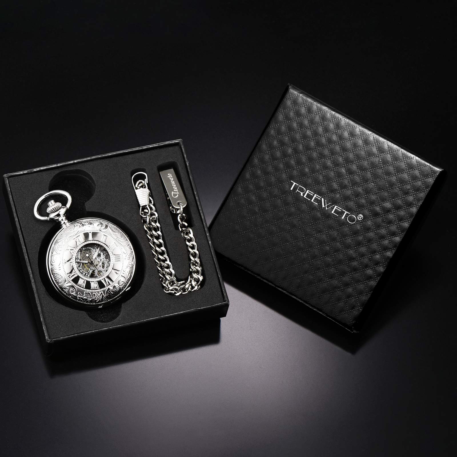 Men's Skeleton Pocket Watch - Blue Roman Dial for Gifts & Collectors