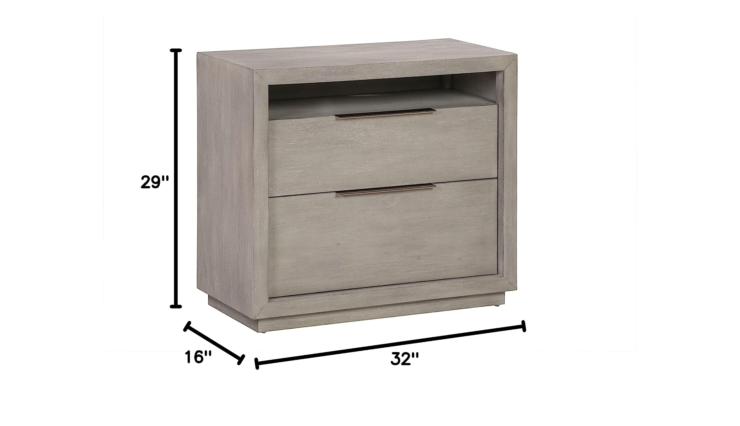 Modus Furniture Solid Wood Nightstand with 2 Drawers - Oxford Style in Mineral Finish | Perfect for Bedroom Storage, Living Room Decor & Small Space Organization