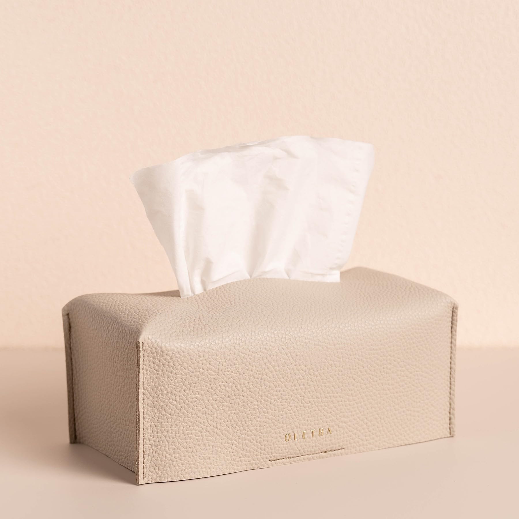 OLETHA Aesthetic Rectangle Tissue Box Cover - Medium Flat Box Tissues Holder in Light Taupe | Stylish Home Decor for Living Room, Bedroom & Bathroom