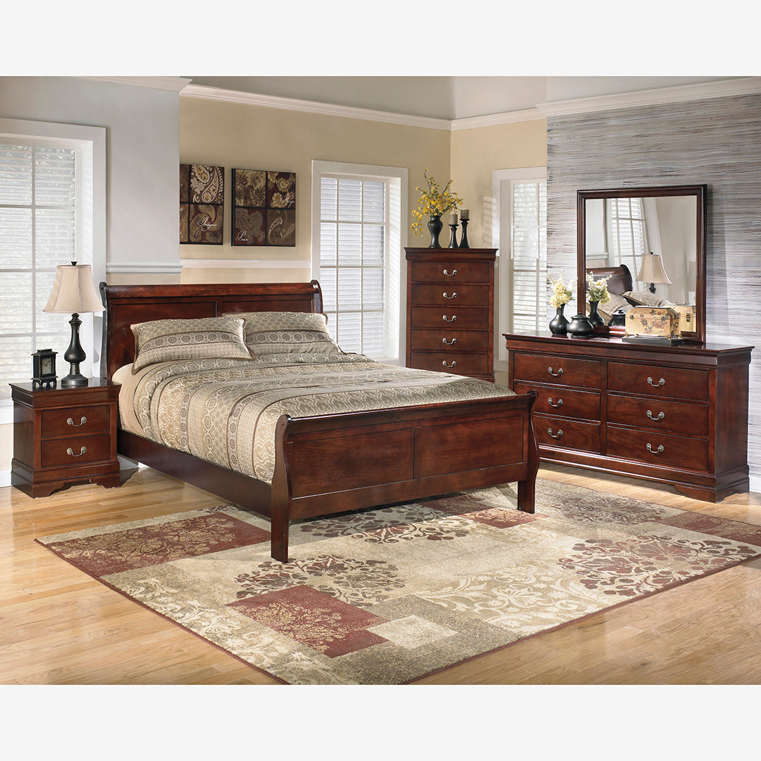 Alisdair Queen Size Wooden Sleigh Bed Frame with Upholstered Headboard - Elegant Bedroom Furniture for Master Bedroom, Guest Room, or Dorm