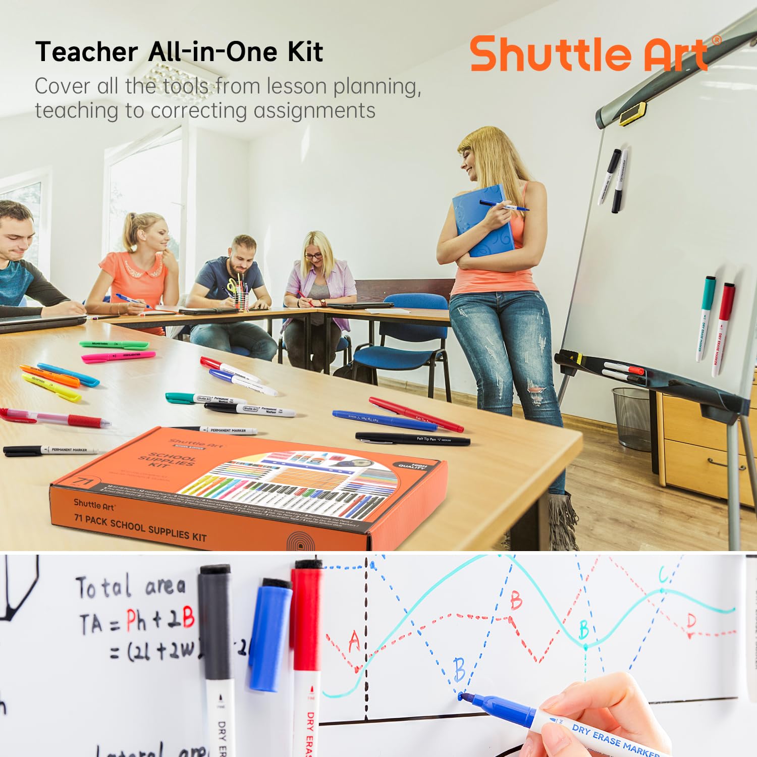 71-Piece School Supplies Kit for Teachers & Students - Includes Highlighters, Pencils, Gel Pens, Dry Erase Markers & More | Perfect for Classroom, College, Homeschool & Office Use