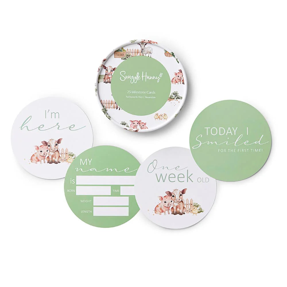 Snuggle Hunny Reversible Milestone Baby Photo Cards - Farm & Mint Design for Newborn, 1st Birthday, Monthly Growth Tracking - Perfect for Baby Shower Gifts & Nursery Decor