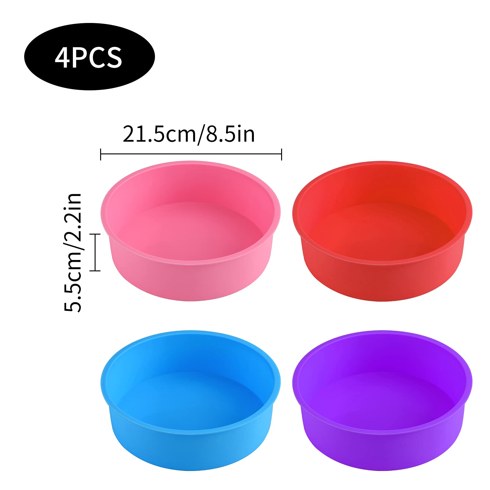 4-Piece Non-Stick Silicone Cake Pan Set - 8 Inch Round Baking Molds for Layer Cakes, Rainbow Cakes & Chiffon Cakes | Reusable, BPA-Free & Dishwasher Safe | Perfect for Birthday Parties, Wedding Cakes & Home Baking