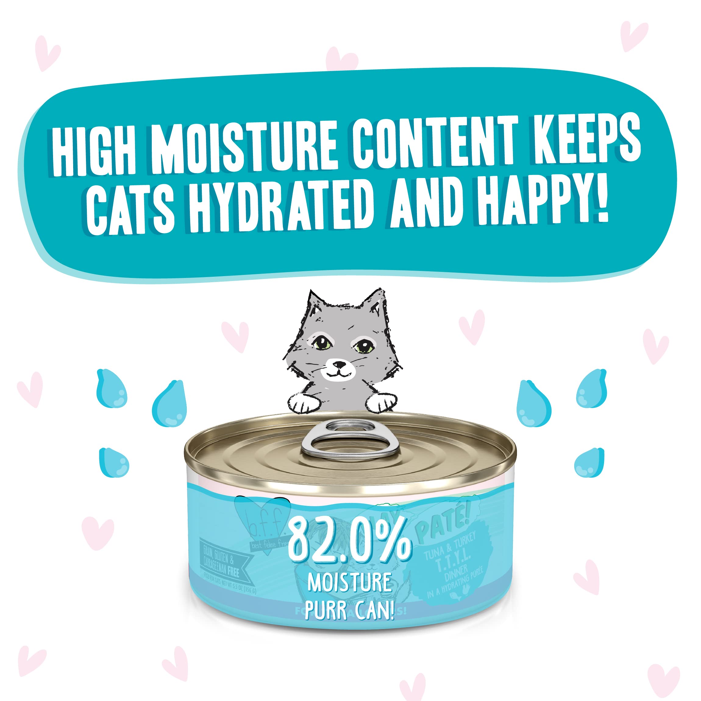 Weruva B.F.F. Play Best Feline Friend Pate Cat Food - Tuna & Turkey Recipe, 5.5oz Can (Pack of 8) - Grain-Free Wet Cat Food for Adult Cats - Perfect for Mealtime, Travel & Treats