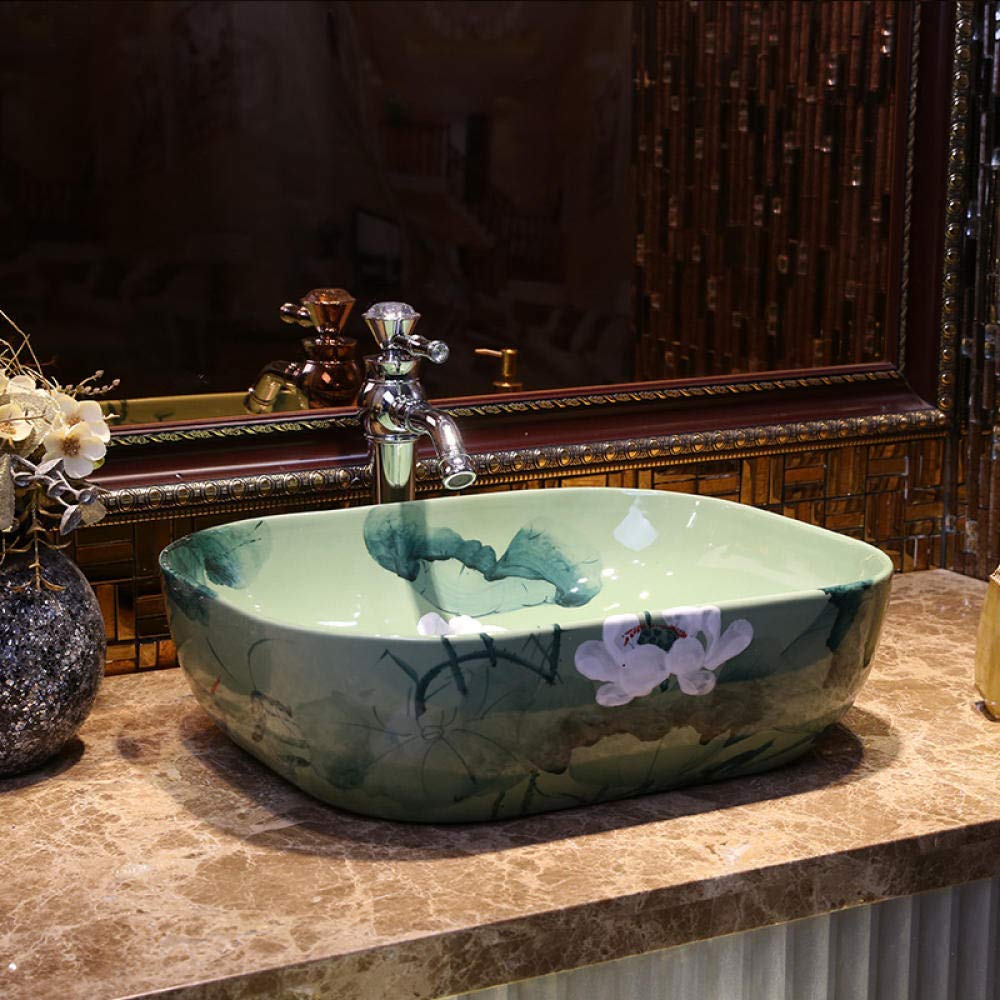 SHAWLA Colorful Ceramic Vessel Sink - Modern Countertop Bathroom Basin with Lotus Design | Art Wash Basin for Powder Room, Guest Bath & Spa Retreat