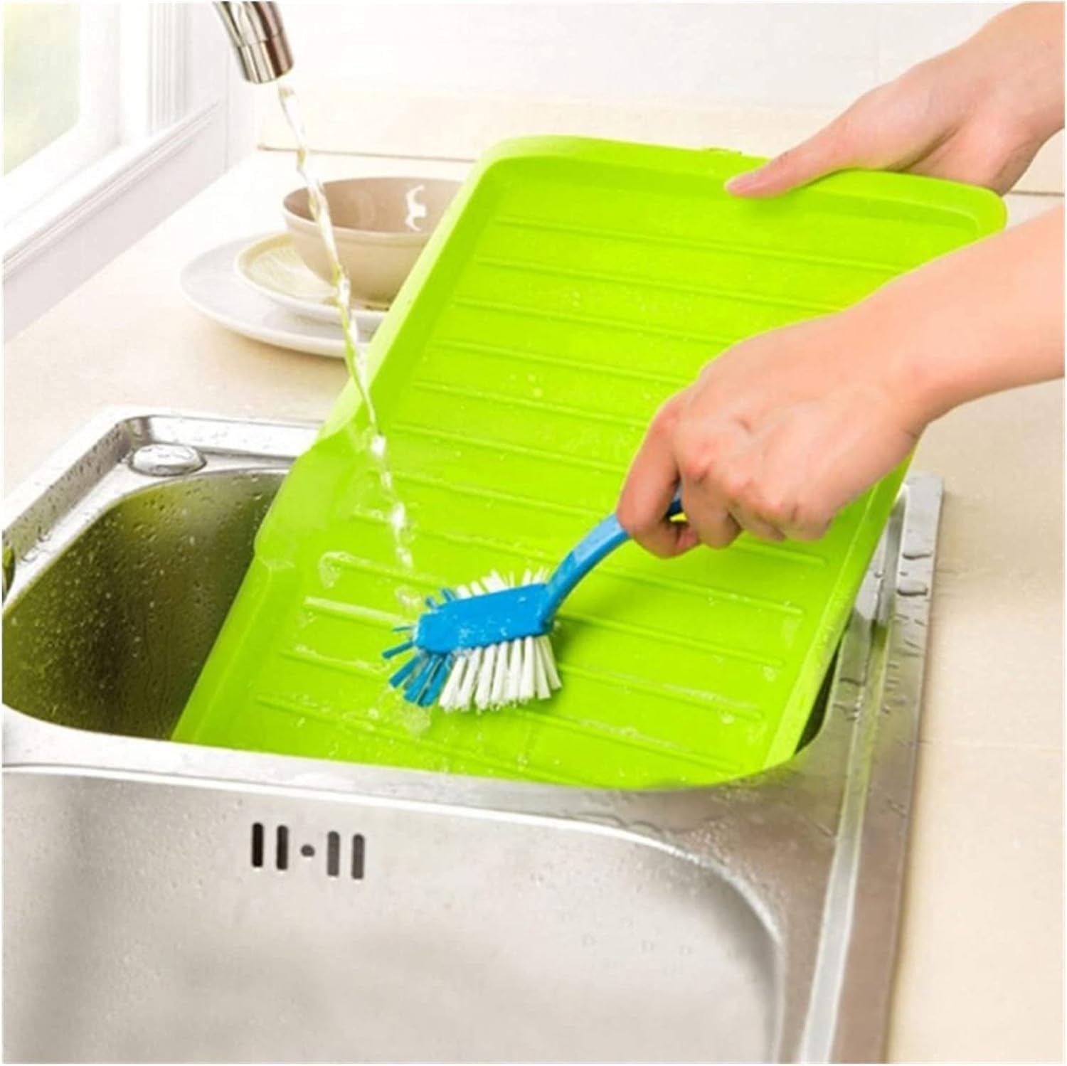 DLEST Plastic Sink Dish Drainer Tray - Sloped Drain Board with Side Drip Grooves, Multicolor Kitchen Sink Rack for Drying Dishes, Cups & Utensils - Perfect for Countertop Organization & Small Space Kitchens