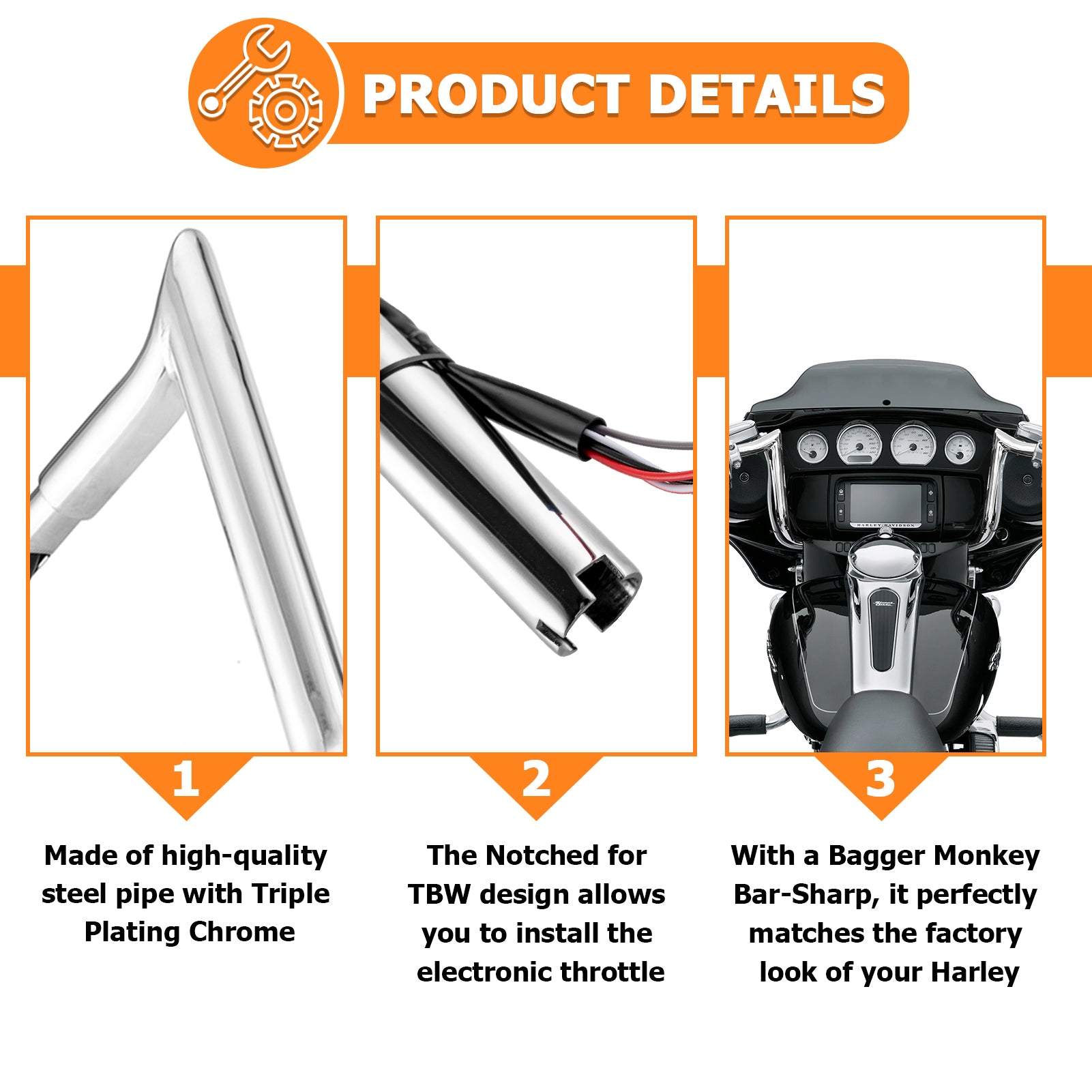 2014-2023 Harley-Davidson Touring Street Glide FLHX Electra Glide Chrome 12 Pre-Wired Bagger Handlebar - Replacement for Motorcycle Customization & Comfort Upgrade
