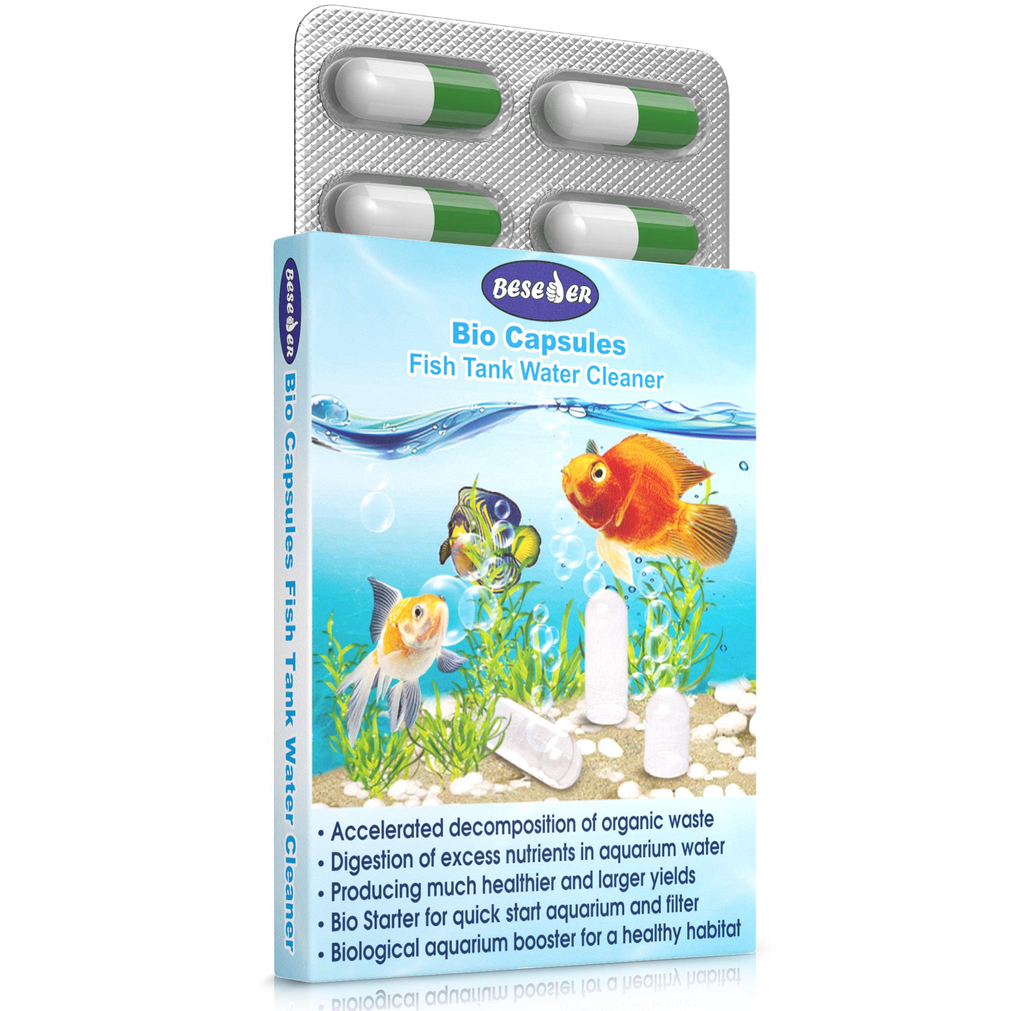 Premium Bio Capsules for Fish Tank - Natural Water Cleaner & Clarifier for Freshwater & Saltwater Aquariums - Maintains Crystal Clear Water for Healthy Fish - Ideal for Home, Office & Pet Store Aquariums