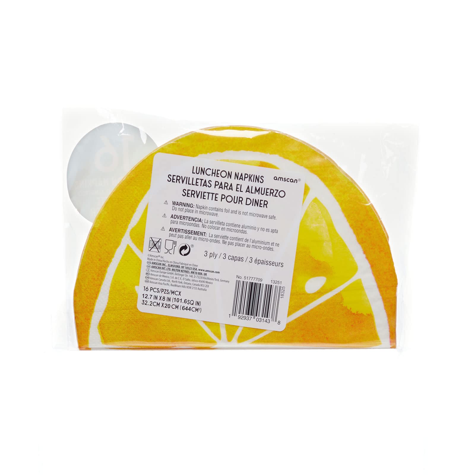 Premium Luscious Lemon Slice Paper Napkins, 6.5 Inch (16-Pack) - Vibrant Summer Party Napkins for BBQ, Picnic, Bridal Shower & Outdoor Events - High-Quality Decorative Luncheon Napkins