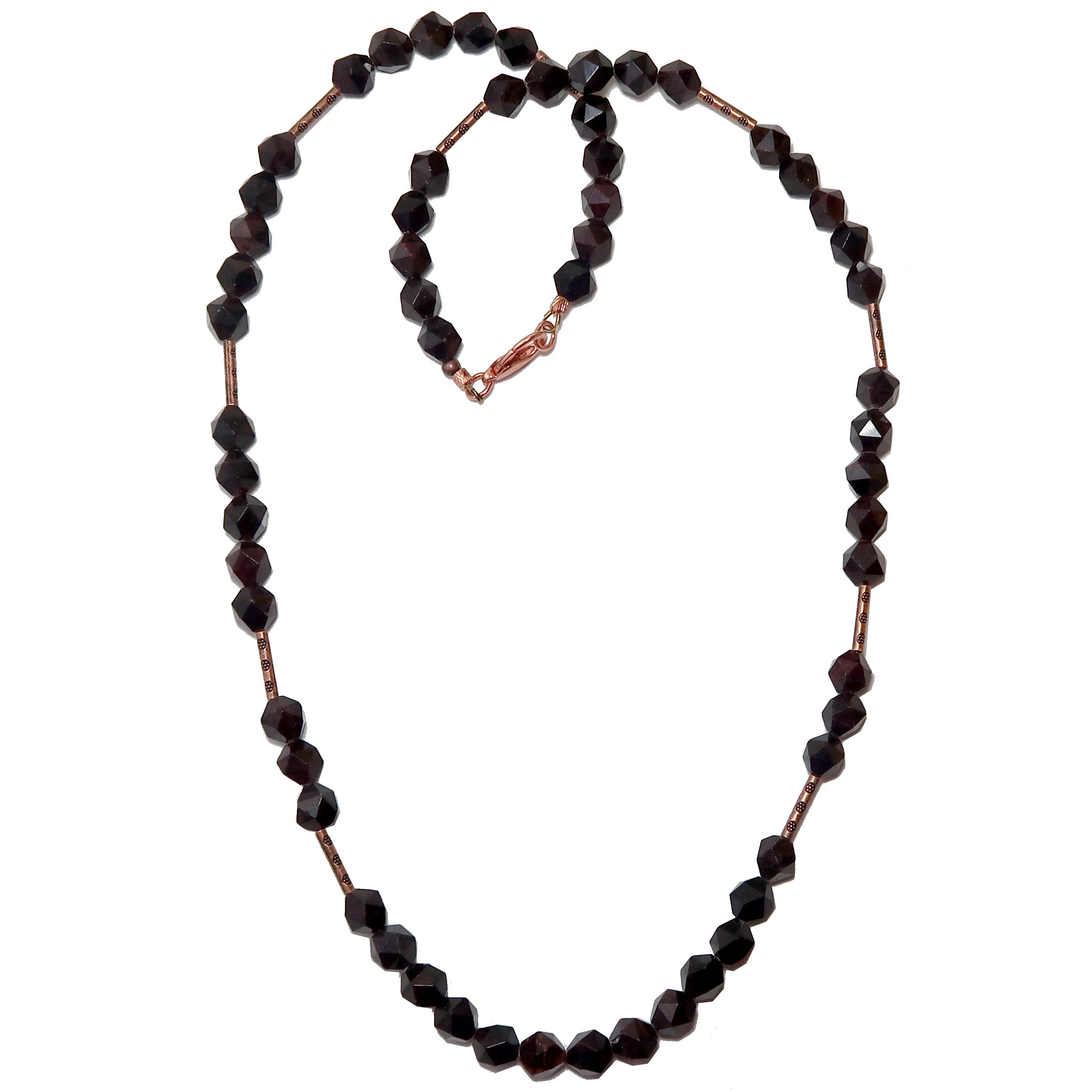 Garnet Necklace for Women - Faceted Red Gemstone Pendant with Copper Chain | Elegant Jewelry Gift for Valentine's Day, Anniversary & Special Occasions