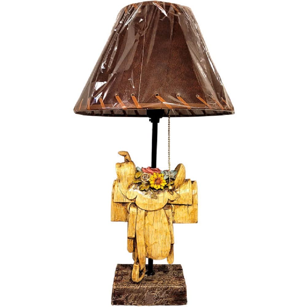 Floral Western Saddle Desk Lamp for Cowboy Decor & Office