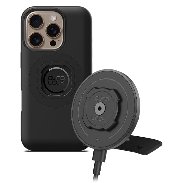 Quad Lock Adhesive Dashboard Car Phone Mount with MAG Wireless Charger V2 - Compatible with iPhone 16 Pro | Secure Hands-Free Driving | Perfect for Commuting, Rideshare & Road Trips