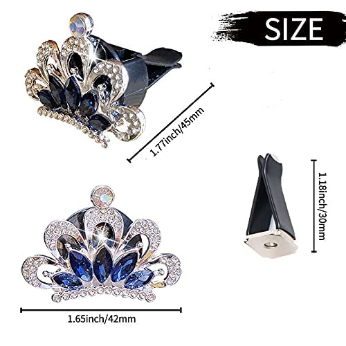 Crystal Crown Car Clip - Diamond Rhinestone AC Vent Clip for Women | Bling Car Interior Accessories | Perfect for Gifts & Car Decoration (Blue)