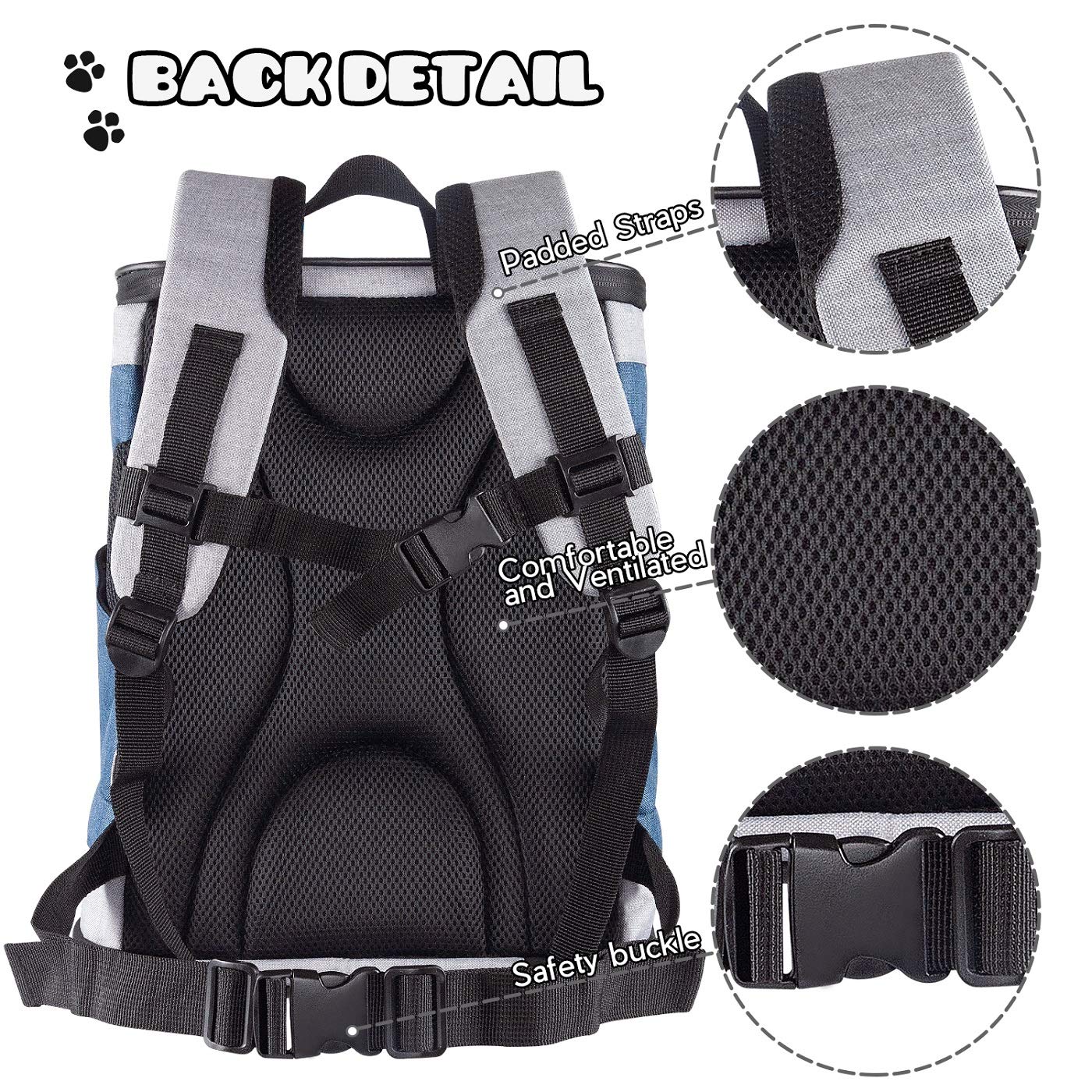 JESPET & GOOPAWS Pet Carrier Backpack for Small Dogs & Puppies - Lightweight, Breathable & Comfortable Travel Backpack for Hiking, Walking, Airplane, Outdoor Adventures with Your Pet (Blue Grey) - Perfect for Daily Commutes, Vet Visits & Family Outings