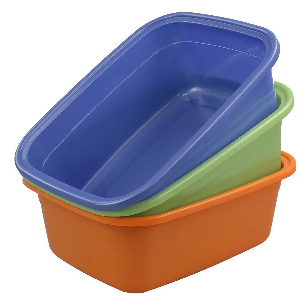 **18 Quart Large Plastic Dish Pans - Set of 3, Heavy-Duty Wash Basin for Kitchen, Bathroom, Laundry & Camping | Durable & Multipurpose Storage Bin**