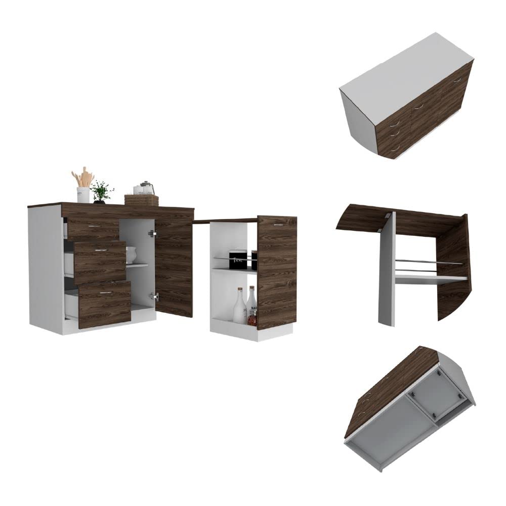 Joliet 36-Inch White & Dark Walnut Kitchen Base Cabinet with 3 Drawers & 4 Adjustable Shelves - Sturdy Storage Cabinet for Pantry, Laundry Room or Bathroom Organization