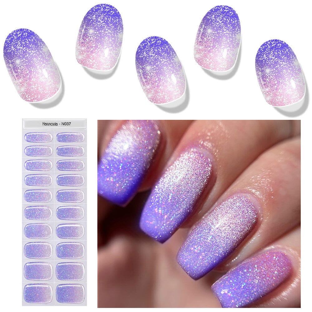 20 Tips Purple Shimmer Semi Cured Gel Nail Strips - Long Lasting DIY Nail Art Kit for Home & Salon Manicure | Perfect for Parties, Weddings & Special Occasions